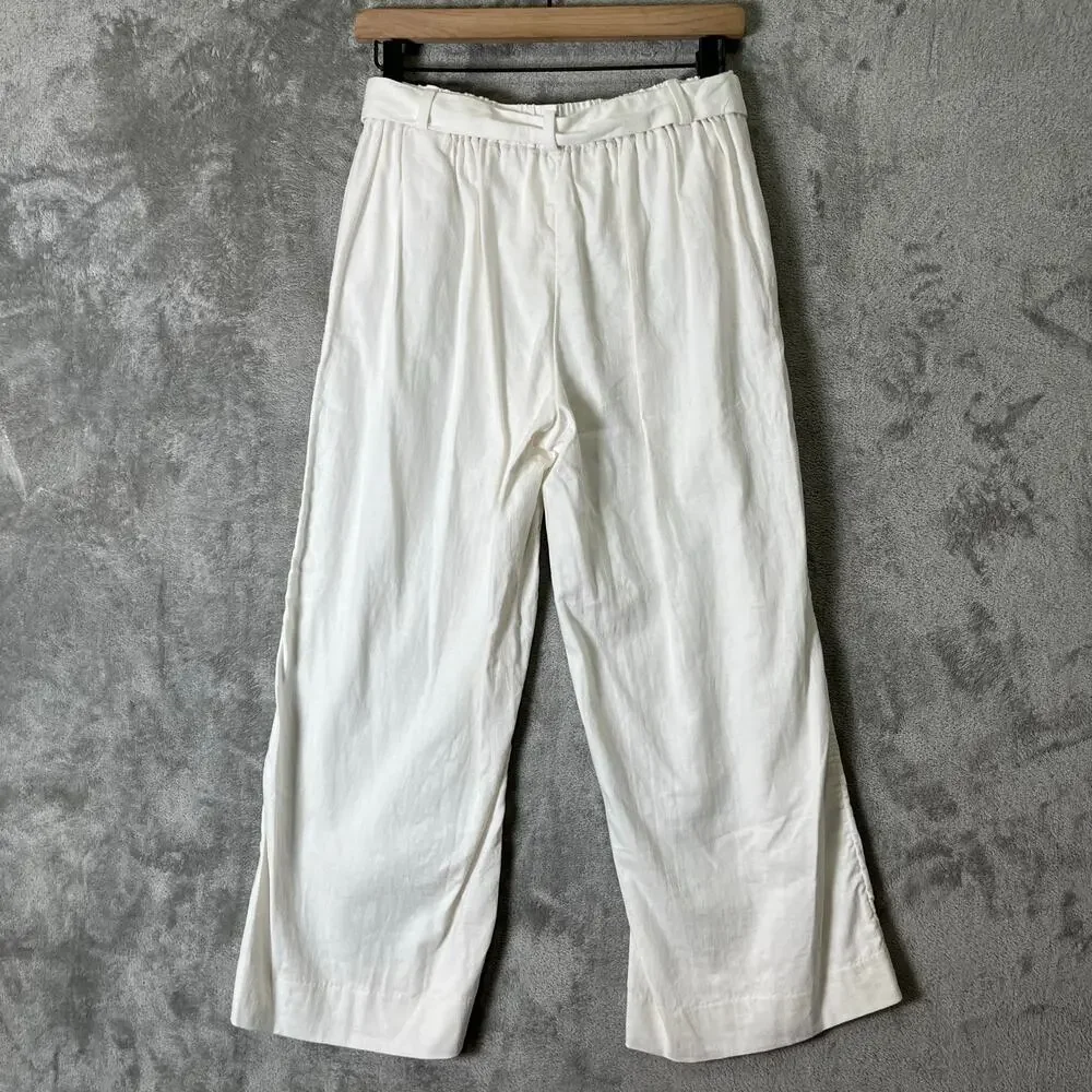 Banana Republic Rowan Wide Leg Pants Linen Cotton Blend‎ 2 Coastal Lightweight
